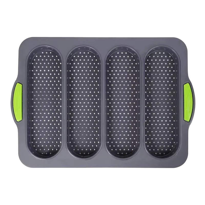 LMETJMA Silicone Loaf Pan Non-Stick 4 Holes Baguette Pan Bread Baking Pan French Bread Baking Pan for Baguettes Hotdog JT368