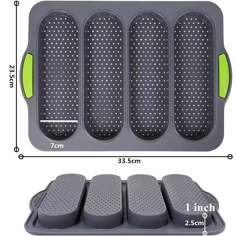 LMETJMA Silicone Loaf Pan Non-Stick 4 Holes Baguette Pan Bread Baking Pan French Bread Baking Pan for Baguettes Hotdog JT368